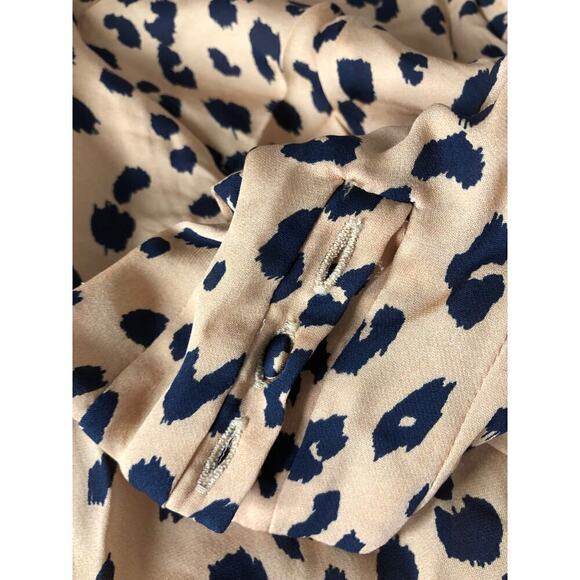 Nicholas Dress Silk Leopard Animal Print Tie Front Long Sleeve Maxi Tan Black 0 - Picture 8 of 15